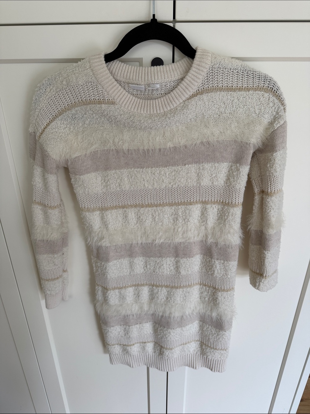 GAP Cream and Beige Striped Crewneck Sweater